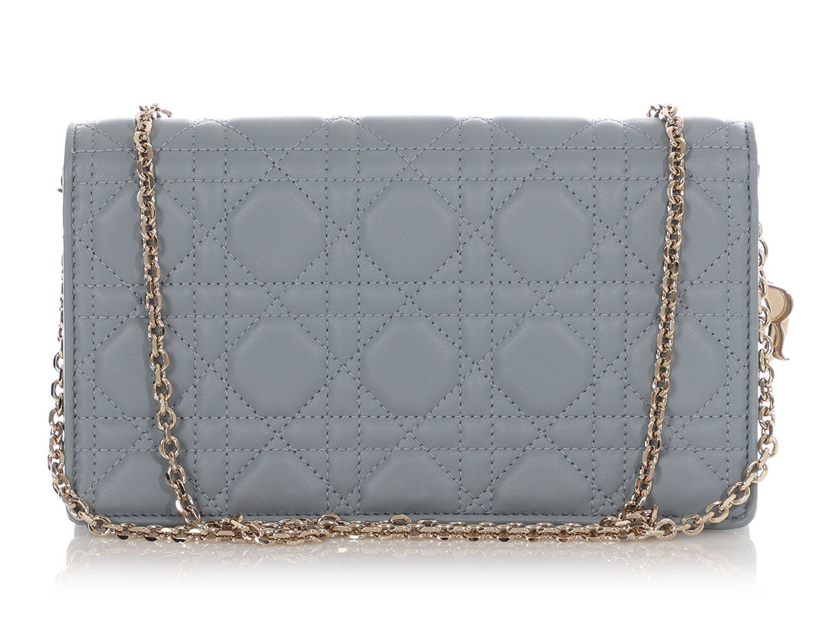 Dior Gray Lambskin Lady Dior Pouch With Chain