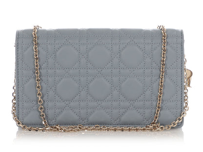 Dior Gray Lambskin Lady Dior Pouch With Chain