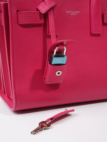 Saint Laurent Sac De Jour Lipstick Fuschia Calfskin Leather Nano