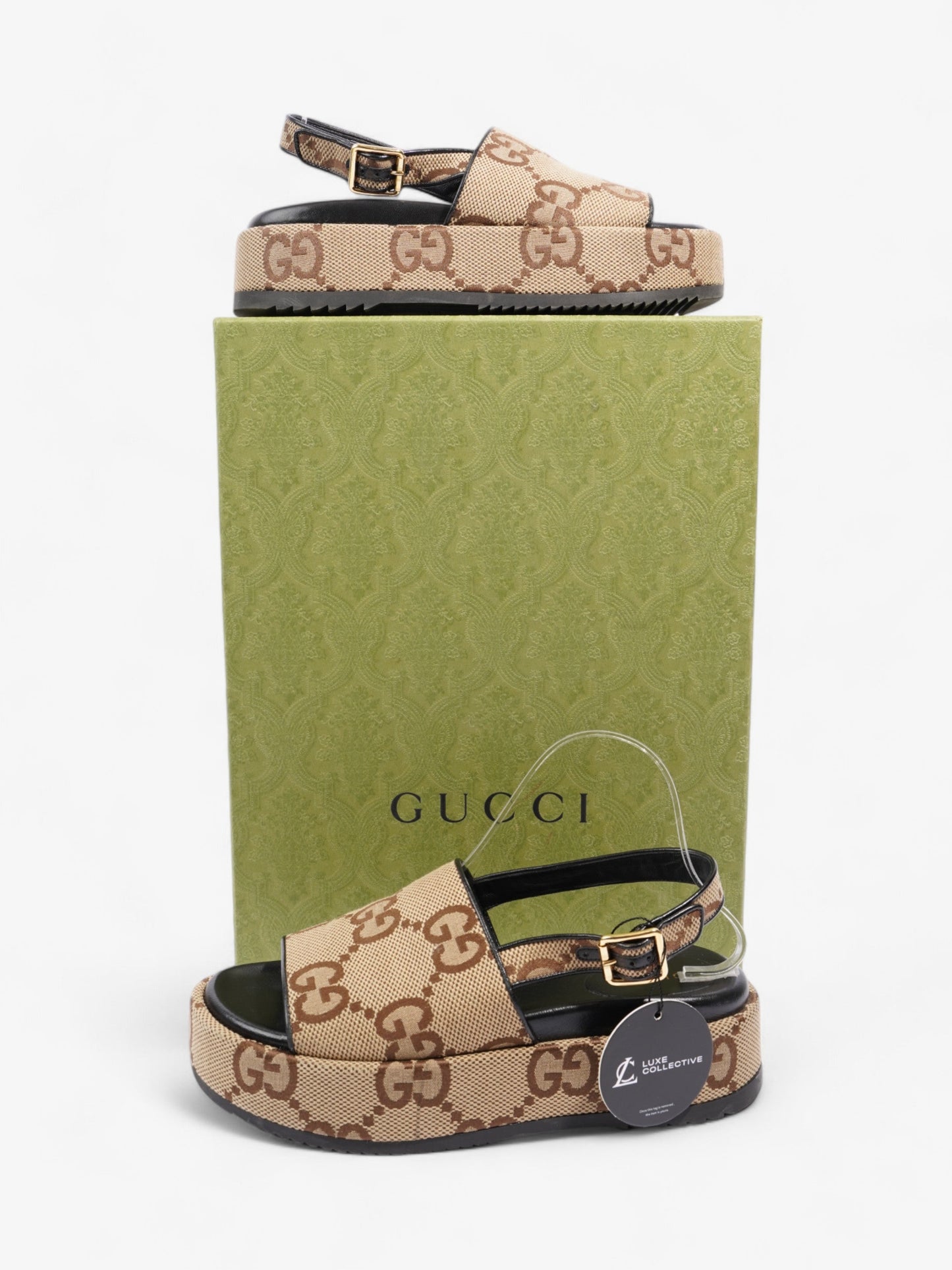 Gucci GG Angelina Platform Sandal GG Supreme / Black Canvas EU 39.5 UK 6.5