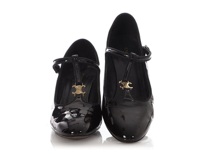 Celine Black Patent Babies T-Bar Pumps