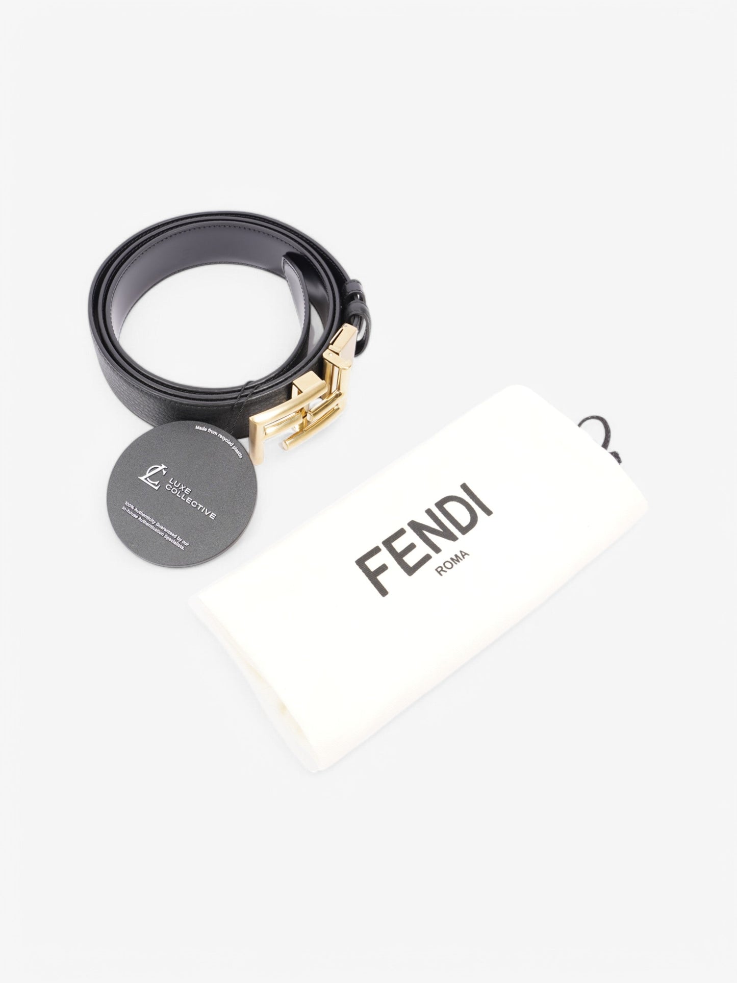 Fendi FF Reversible Belt Black / Gold Leather 139cm