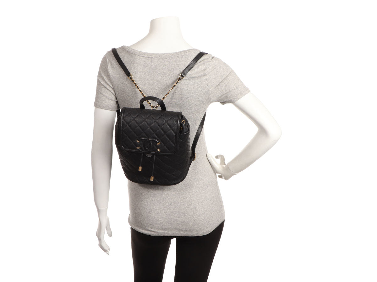 Chanel Black Quilted Caviar CC Filigree Backpack