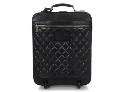 Chanel Black Quilted Distressed Calfskin Roller Carry-On Case