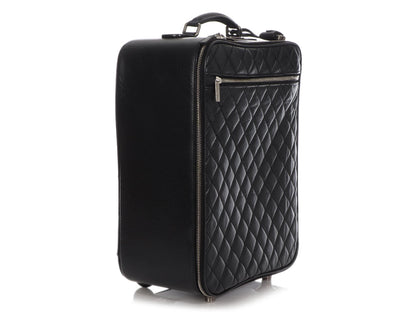 Chanel Black Quilted Distressed Calfskin Roller Carry-On Case