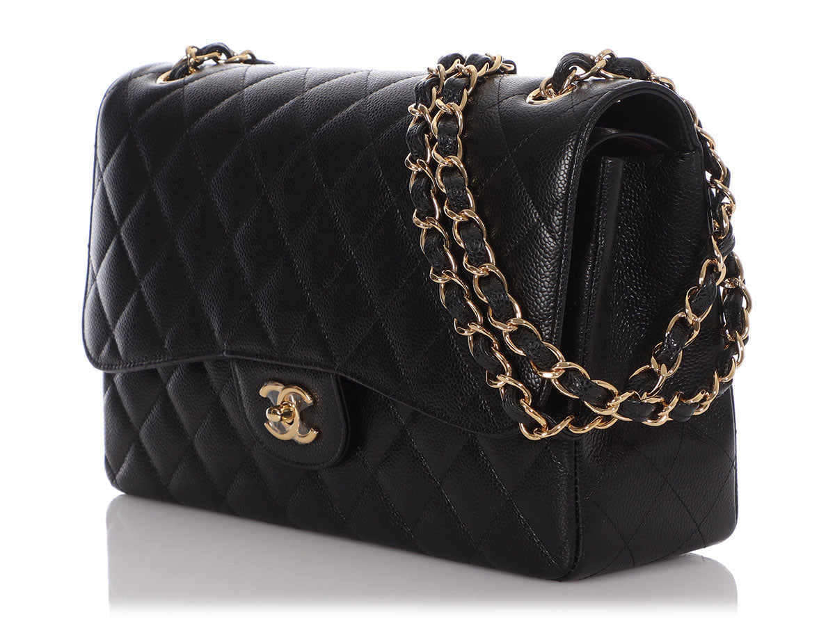 Chanel Jumbo Black Quilted Caviar Classic Double Flap