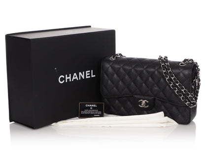 Chanel Jumbo Black Quilted Caviar Classic Double Flap