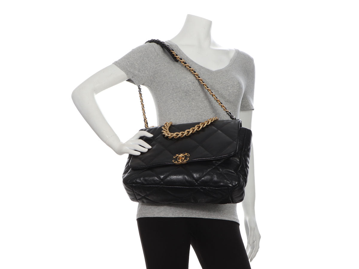 Chanel Maxi Black Quilted Goatskin 19 Flap