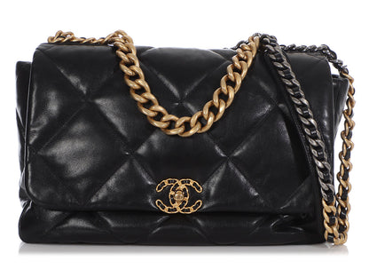 Chanel Maxi Black Quilted Goatskin 19 Flap