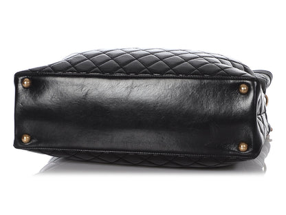 Chanel Large Black Quilted Glazed Calfskin Boy Shopping Tote