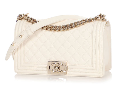 Chanel Old Medium White Quilted Caviar Boy Bag