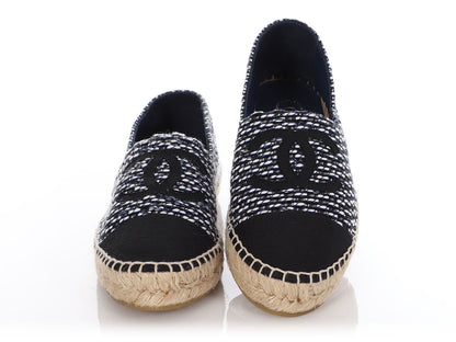 Chanel Black, Navy, and White Tweed Espadrilles