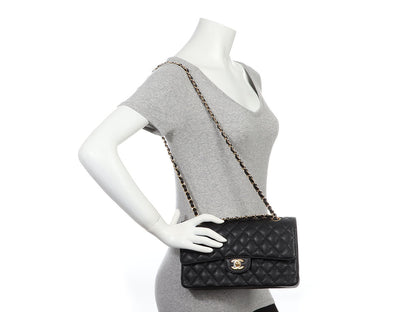 Chanel Medium/Large Black Quilted Caviar Classic Double Flap
