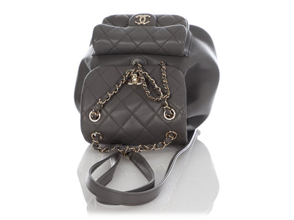 Chanel Gray Part-Quilted Lambskin Mini Duma Backpack