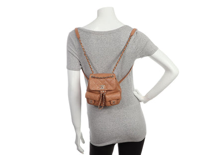 Chanel Mini Camel Part-Quilted Caviar Backpack