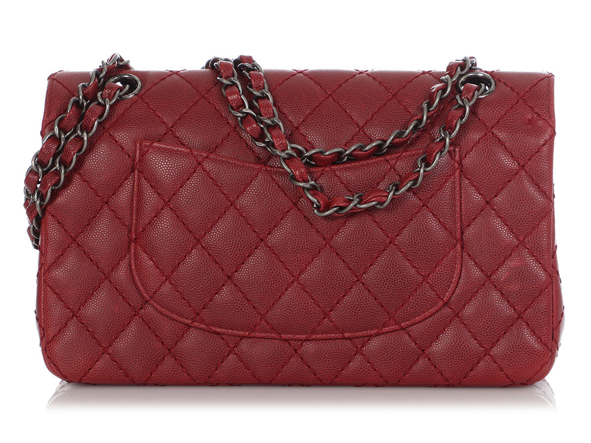 Chanel Medium/Large Red Quilted Caviar Classic Double Flap
