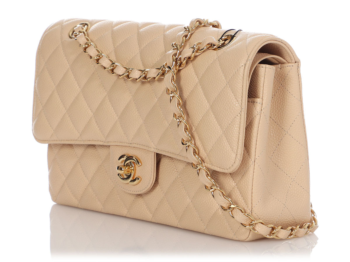 Chanel Medium/Large Beige Quilted Caviar Classic Double Flap