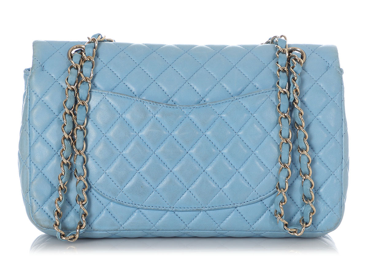 Chanel Medium Blue Quilted Lambskin Valentine Heart Charms Bag