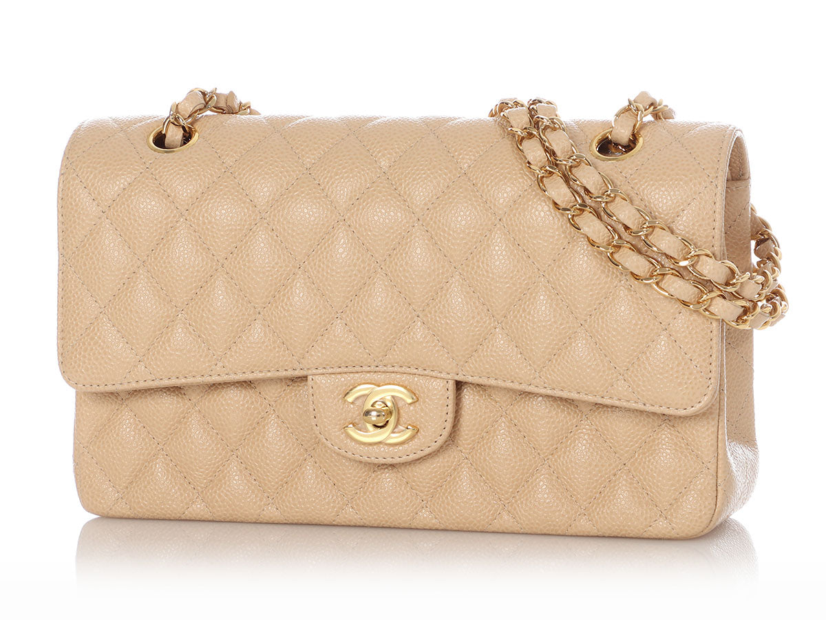 Chanel Medium/Large Beige Quilted Caviar Classic Double Flap