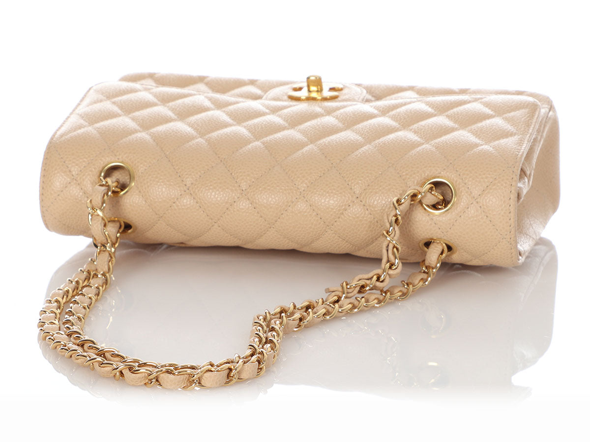 Chanel Medium/Large Beige Quilted Caviar Classic Double Flap