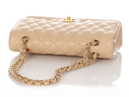 Chanel Medium/Large Beige Quilted Caviar Classic Double Flap