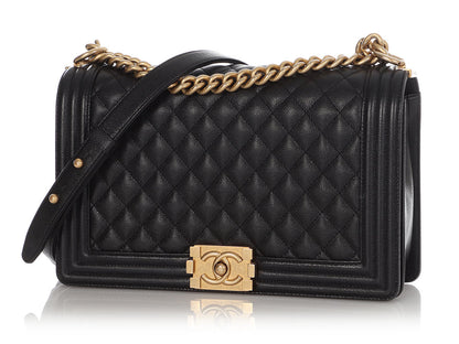Chanel New Medium Black Quilted Caviar Boy Bag