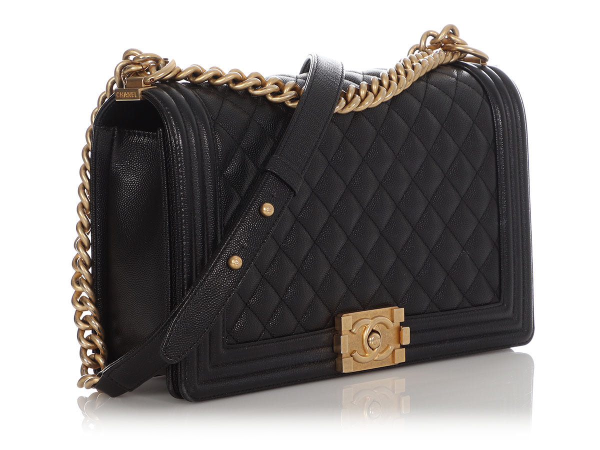 Chanel New Medium Black Quilted Caviar Boy Bag