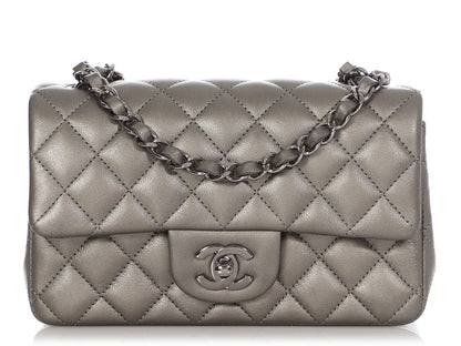 Chanel Mini Ruthenium Quilted Lambskin Rectangular Classic