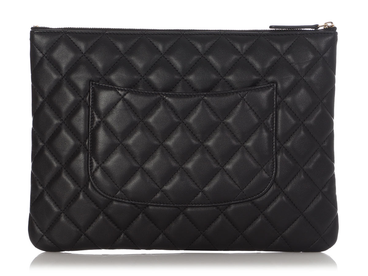 Chanel Medium Black Quilted Lambskin Classic O Case