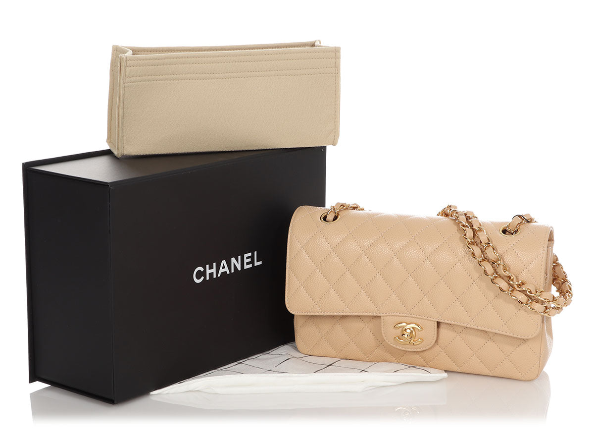 Chanel Medium/Large Beige Quilted Caviar Classic Double Flap