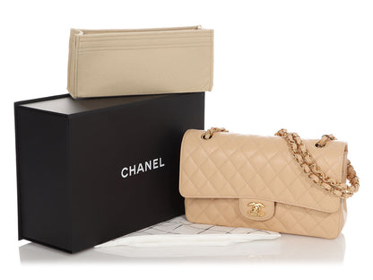 Chanel Medium/Large Beige Quilted Caviar Classic Double Flap