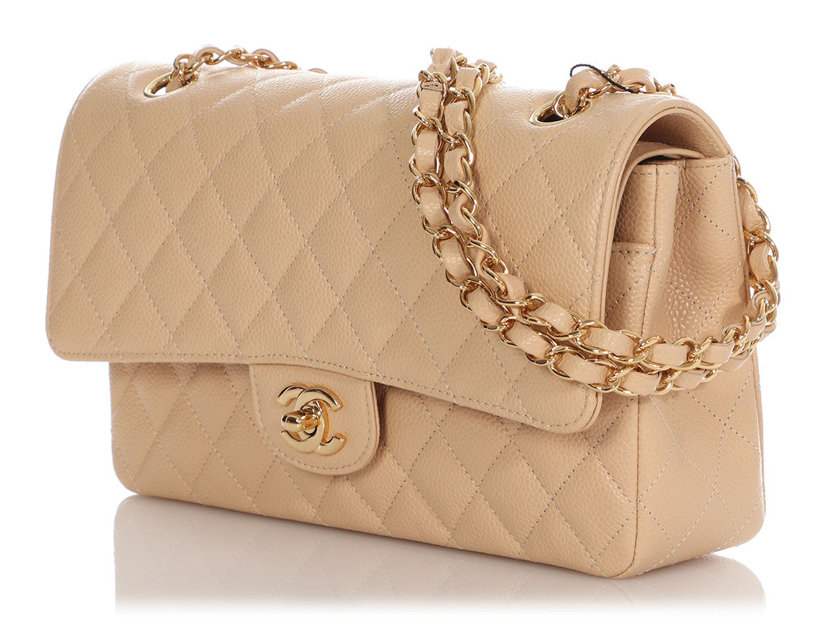 Chanel Medium/Large Beige Quilted Caviar Classic Double Flap