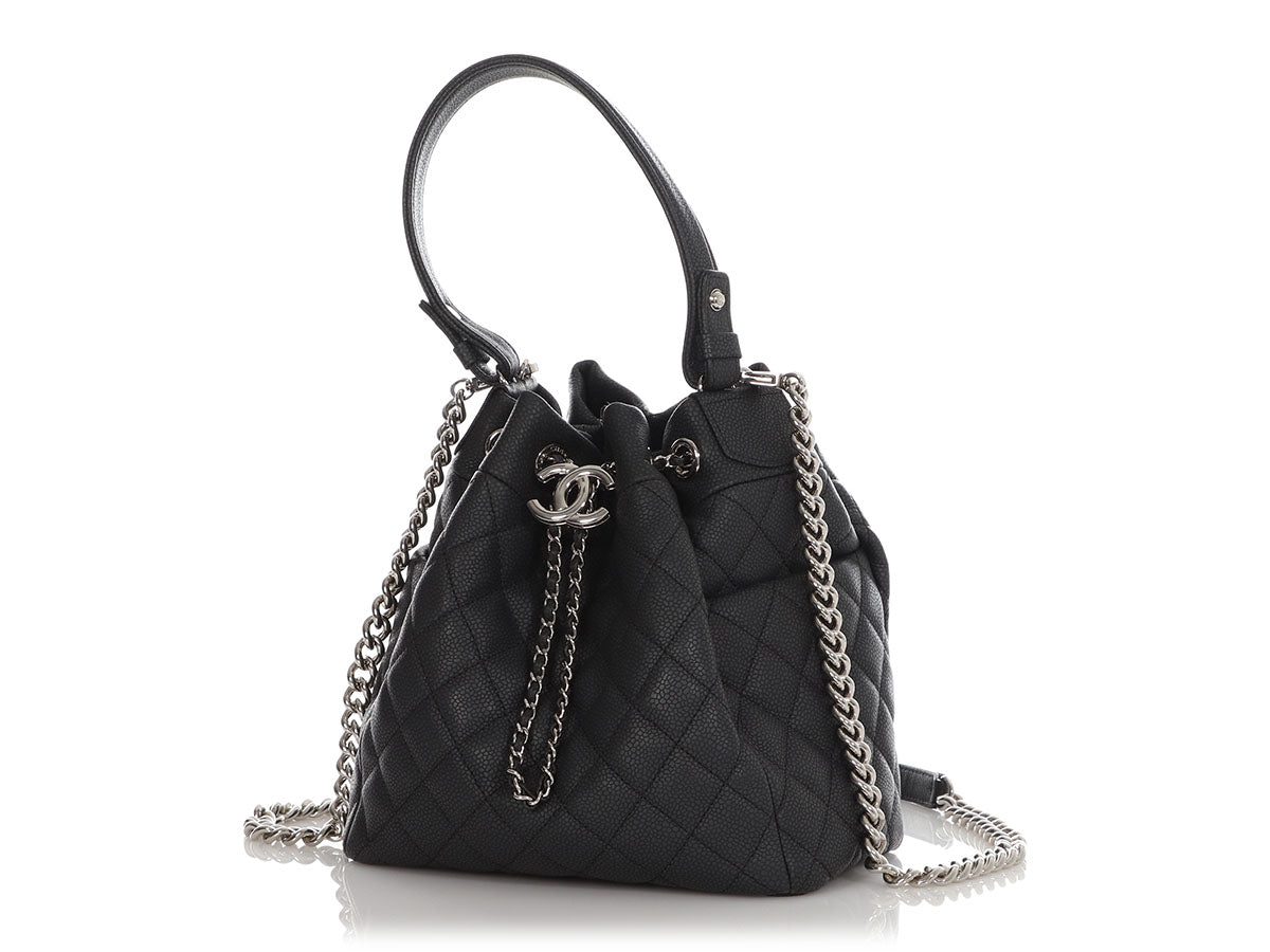 Chanel Small Black Quilted Grained Calfskin Drawstring Bucket Bag