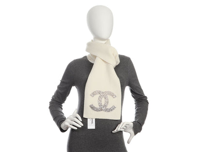 Chanel Ivory Cashmere Crystal Scarf