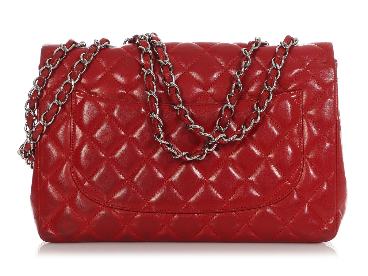 Chanel Jumbo Red Quilted Lambskin Classic Single Flap