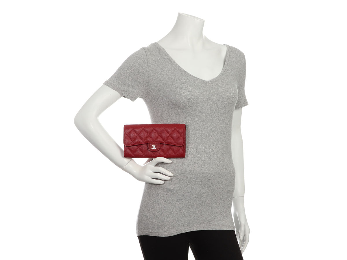 Chanel Red Quilted Caviar Classic Long Wallet