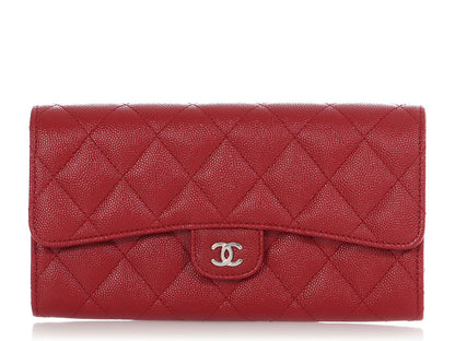 Chanel Red Quilted Caviar Classic Long Wallet