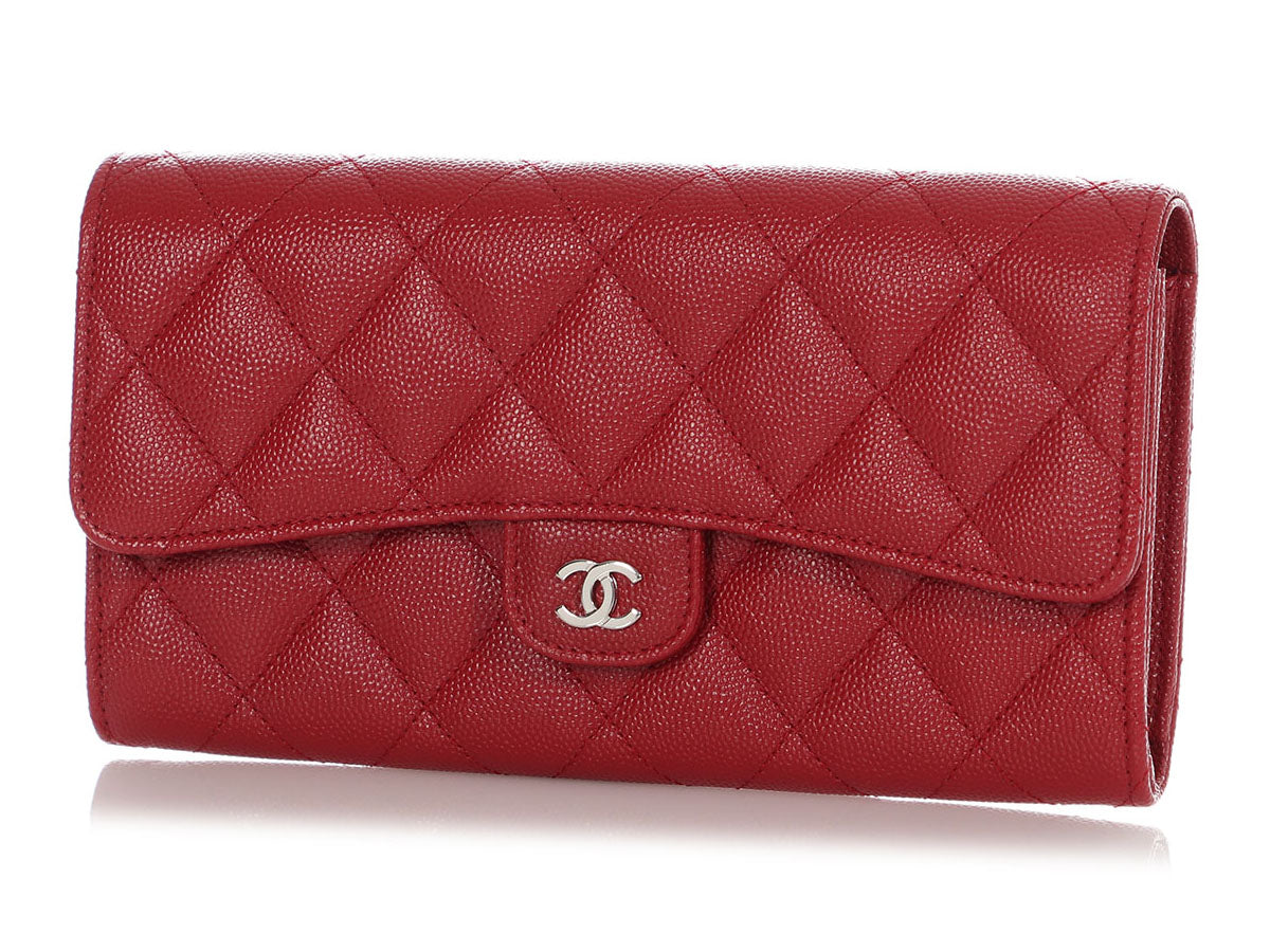 Chanel Red Quilted Caviar Classic Long Wallet