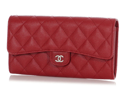 Chanel Red Quilted Caviar Classic Long Wallet