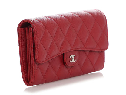 Chanel Red Quilted Caviar Classic Long Wallet