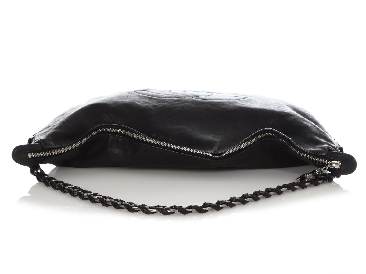 Chanel XL Black Distressed Calfskin Modern Chain Hobo