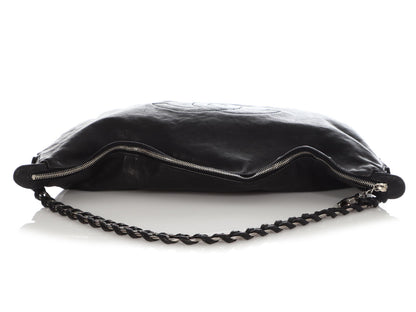 Chanel XL Black Distressed Calfskin Modern Chain Hobo