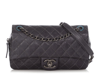 Chanel Argent Quilted Shiny Caviar Easy Flap