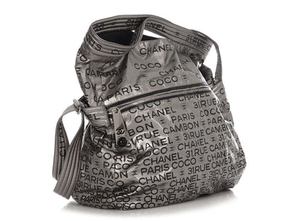Chanel Silver Logo Fabric Tote