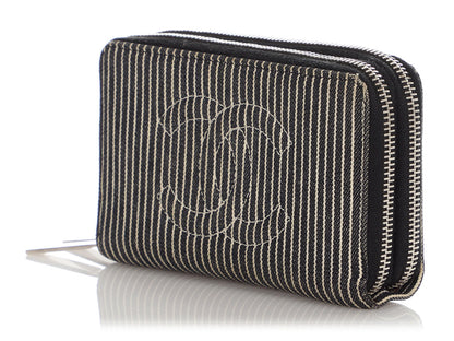 Chanel Striped Denim Double Zip Wallet