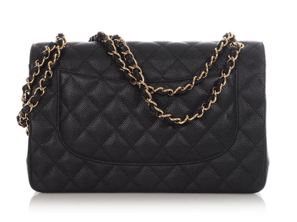 Chanel Jumbo Black Quilted Caviar Classic Double Flap