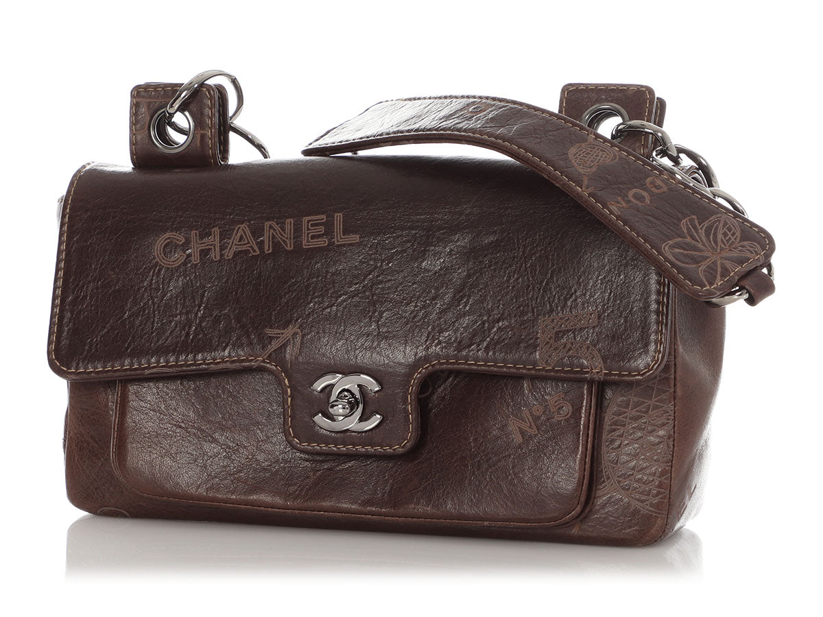 Chanel Vintage Brown Coco Mademoiselle Graffiti Flap