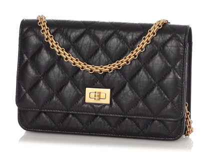 Chanel Black Distressed Leather Reissue Wallet on Chain WOC