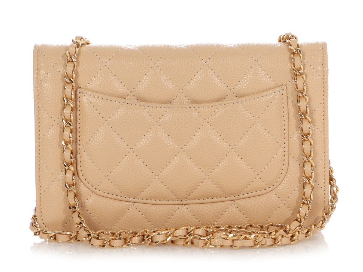 Chanel Beige Quilted Caviar Wallet on Chain WOC