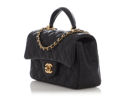 Chanel Mini Black Quilted Caviar Top Handle Flap